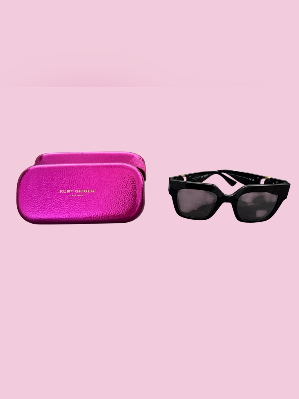 Kurt Geiger Black Sunglasses with Bright Pink Metallic Case